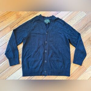 VTG Eddie Bauer Mens Size L Cotton Cashmere Cardigan Gray V Neck Button Grandpa